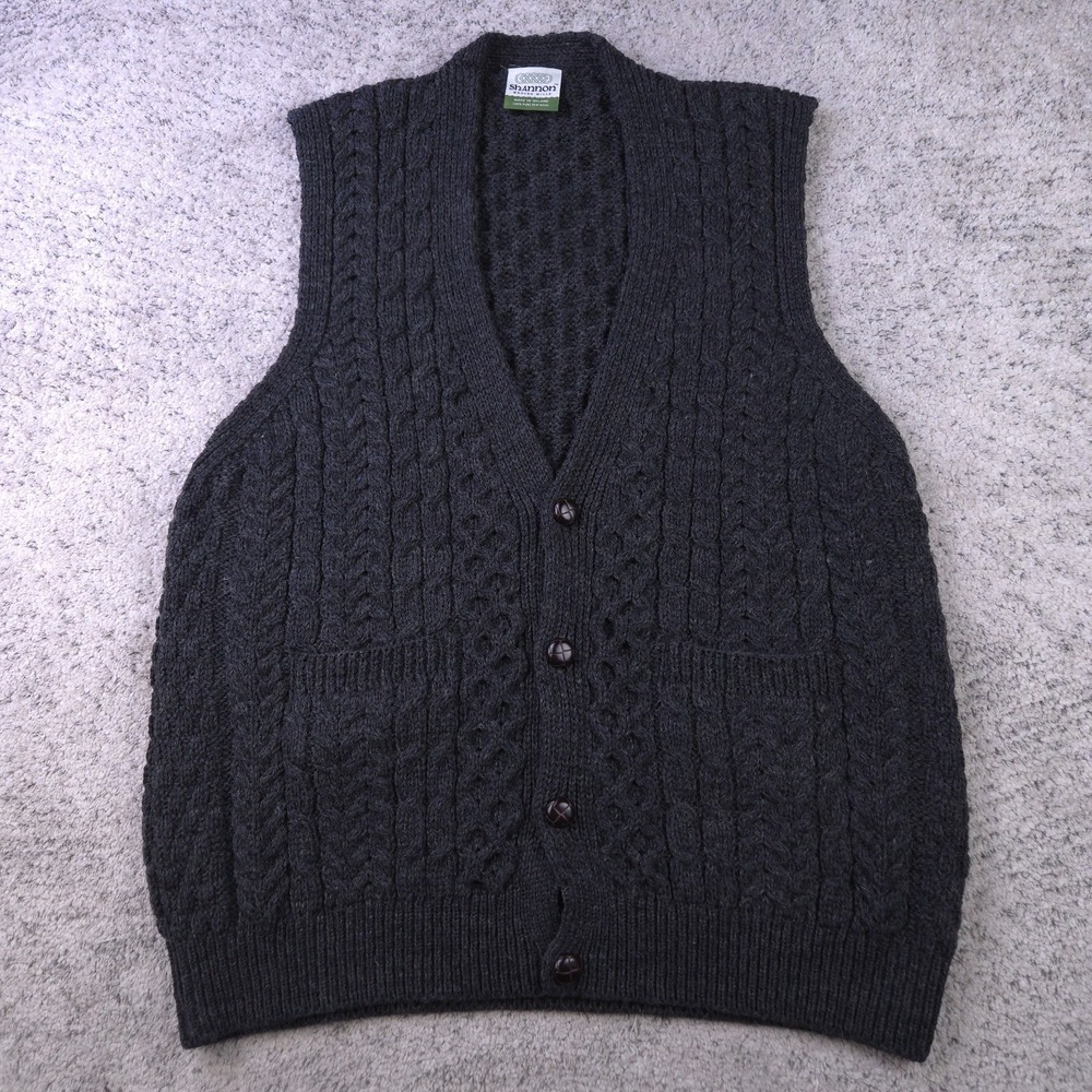 Shannon Woolen Mills Cardigan Sweater Vest Women XL Fisherman Cable Knit Ireland